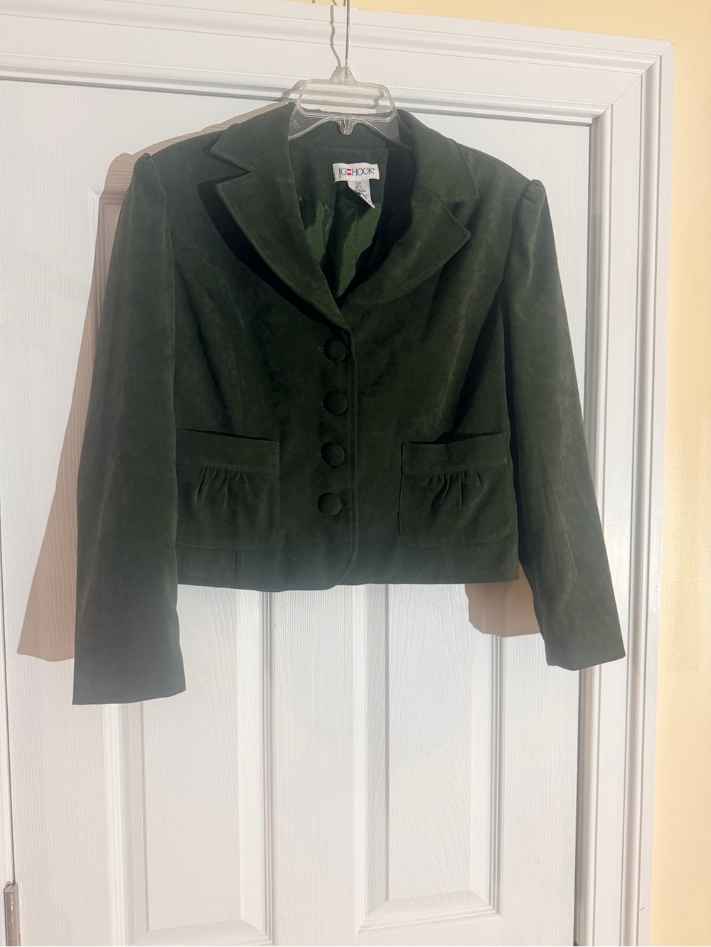 Ladies Size 12P "JG HOOK" Dark Green Suede Like Cropped Blazer GUC